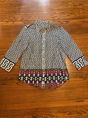 Sharon young BOHO button down with 3/4 sleeve
